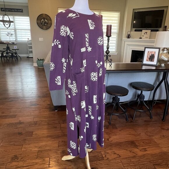 VTG Donna Maxi House Dress Women’s Size Small Pockets Purple Oversized Lounge - Picture 4 of 13